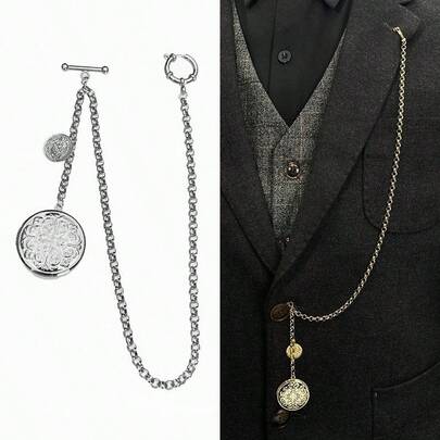 Vintage British Gentleman Suit Vest Chain, Long Chain, Multi-Purpose Brooch, Pocket Watch Chain, Waist Chain, Key Chain Accessories