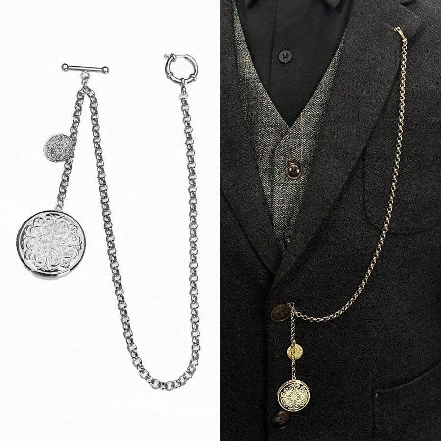 Vintage British Gentleman Suit Vest Chain, Long Chain, Multi-Purpose Brooch, Pocket Watch Chain, Waist Chain, Key Chain Accessories - 1PC - View 1