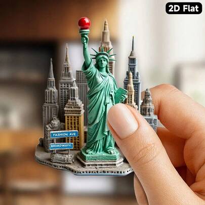 New York Statue Of Liberty And  Style Refrigerator Magnets, Designed In 2D Flat Design.Retro Miniature Cityscape Model Suitable For Desktop Or Refrigerator Display; An Ideal Gift For Travelers, Collectors, And New York Enthusiasts.Applicable Throughout The Year, Covering 11 Festive Occasions, Presenting A 2D Flat Effect.