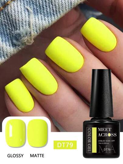 MEET ACROSS 1 flaska 7 ml Neon Jelly nagellack, HEMA- och TPO-fri formula, långvarigt semi-permanent soak-off, UV-gelnagellack, neonfärger. Lämplig för vår/sommar DIY nagelkonstdesign, hemma- och salongsbruk.