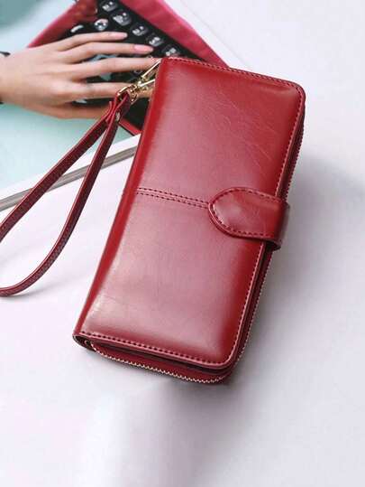 Cartera larga con cremallera alrededor, estilo minimalista, funda para talonario de cheques, billetera súper delgada y portátil para mujeres, adecuada para damas de oficina, estudiantes, negocios y viajes, regalo de San Valentín o cumpleaños, billetera de muñeca para mujeres, monedero, cartera, billetera de muñeca, artículos lindos