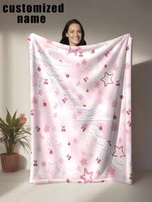Pătură de flanel personalizabilă cu model de steluțe roz și cireșe - Un design simplu, unic și modern, cadou ideal de Ziua Îndrăgostiților pentru prieteni și iubiți - Moale, ușoară și caldă, potrivită pentru toate anotimpurile - Poate fi folosită pe pat, canapea, birou, camping în aer liber și călătorii - Pătură multifuncțională, pătură decorativă - Multicolor - Vizualizare 2