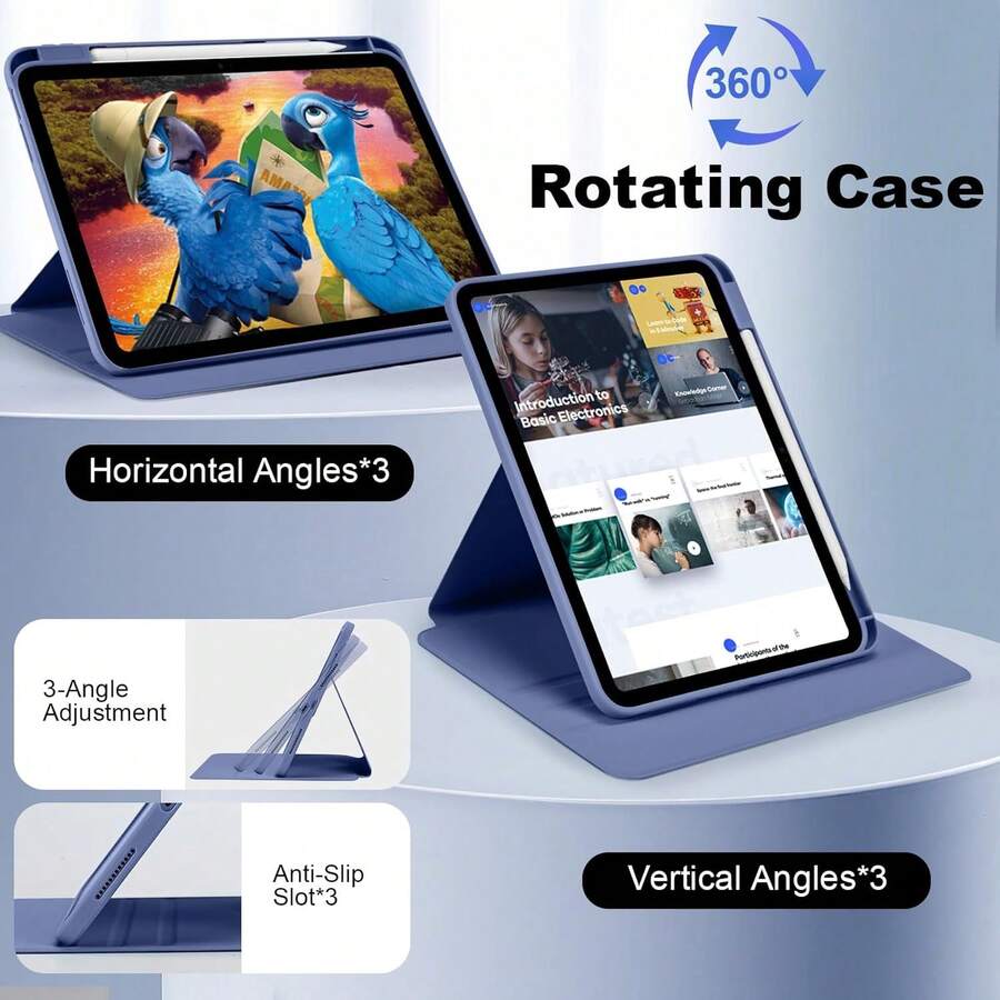 TenYide 10.9" IPad 10th Gen, 11" IPad 11th Gen 2025/IPad Air 4/5, IPad Pro 2020/2021/2022/2024 Scratch-Resistant Tablet Protective Case, Built-In Pencil Slot, 360° Rotation, High-Quality Shock-Proof, Anti-Fall, Dust-Proof, Auto Wake/Sleep, Adjustable Viewing Angle - Lilac Purple - View 1
