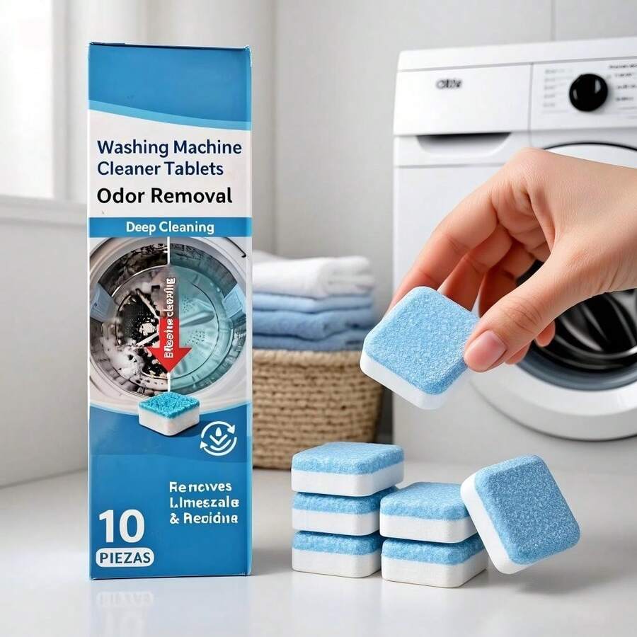 Limpiador y Descascarillador para Lavadoras, 10 Pastillas de Limpieza Profunda. Para Frontales y de Carga Superior. Limpia Tambor y Sello de Bañera. Ideal para Hogares, Dormitorios y Salas de Lavado. Desodorizante Multifuncional con Fuerte Efecto - Blanco - Ver 1