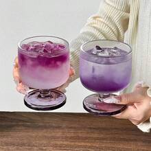 2 Peças Copo de Vidro Retrô de Nicho, Copo de Pé Curto, Copo de Café Americano Gelado, Copo de Latte, Copo Especial para Bebida e Suco - Roxo - Visão 12