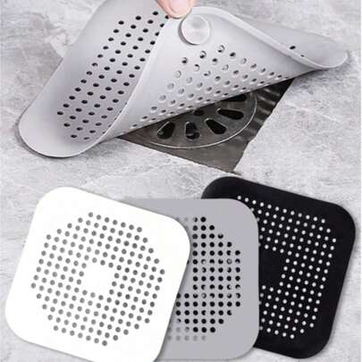 1/3 piezas Filtro atrapapelos de drenaje, Colador de fregadero con ventosa, Cubierta de drenaje de ducha cuadrada de silicona, Filtro de drenaje de cocina y baño duradero y fácil de limpiar para evitar obstrucciones