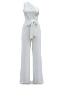 Ladies Fashion Off Shoulder Belted Palazzo - 白色 - 查看 5