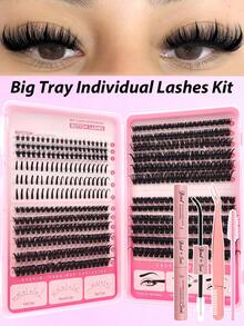 Rikuaild 468pcs Eyelash Extension Kit, Includes 5-7mm Lower Lashes, 16-20mm Spiky Lashes, 8-16mm Fluffy Mixed Thickness Lashes (60D+80D+100D) For Thick Manga-Style Lashes, 2-In-1 Lash Glue, Tweezers, Brush - Lash Tool Set For Party, Vacation, Travel - 彩色 - 查看 10