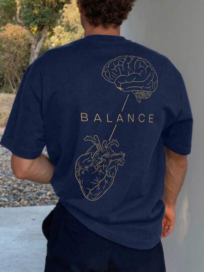 Balanced Creative Print Men's Fashion Printed Streetwear Casual Short Sleeve T-Shirt, Comfortable Icy Feel Short Sleeve Tee, Spring/Summer