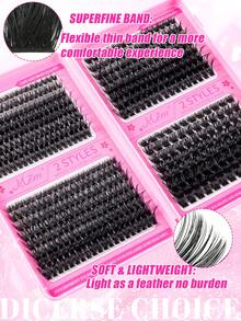 MEM Set de gene false 640/544/320 buc, capacitate mare, 10D+20D+30D+40D+50D+60D+80D+100D, bucle în formă de D, 10-16 mm, gene DIY, aspect natural, groase și lungi, ultra moi și ușoare, reutilizabile, gene false cu segmente individuale, kit de extensie a genelor, potrivit pentru călătorii, purtare zilnică (potrivită pentru începători), nuntă, întâlnire, petrecere, sărbători, excelent și ca set de gene pentru Crăciun/Halloween/cadou. - Negru - Vizualizare 4