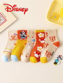 Disney 5/1 Pair Children's Minnie High Elastic Sports Cute Series Socks, Mickey Mouse Family Socks, Spring & Autumn Girls' Elsa Princess, Mermaid Princess Mid-Calf Socks, Korean Cartoon Boys' Breathable Baby & Student Short Socks - Multicolor - View 15