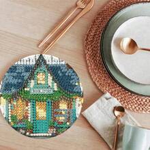 8pcs Diamond Painting Coasters With Holders, Bookstore Pattern Diamond Painting Coaster Set, Diamond Painting Coasters, Diamond Painting Art Painting For Adults, Beginners Painting Craft Supplies, Arts, Crafts And Sewing, Round Diamond Wooden Base With Holder Insulated Coasters, Suitable For Home Decor And Office Desk Accessories, Valentine's Day Gift - Multicolor - View 5