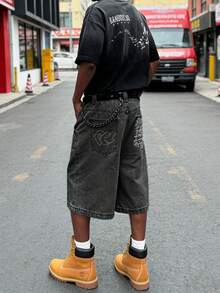 Globe Swift 男士刺绣印花牛仔短裤 - 深灰色 - 查看 3