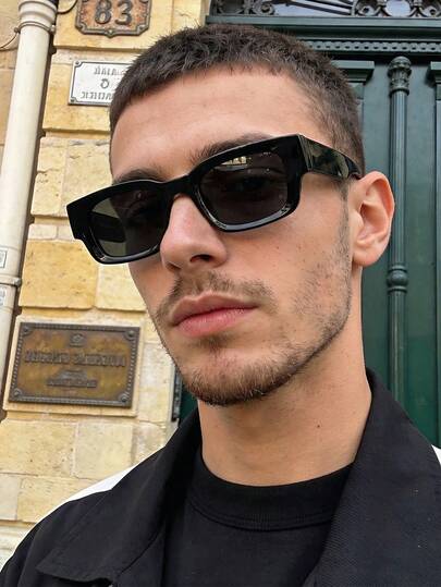 Women Men Retro Rectangle Small Frame Black Fashion Glasses, Classic Plastic Frame Shades For Outdoor Travel Beach Vacation Daily Summer Wear