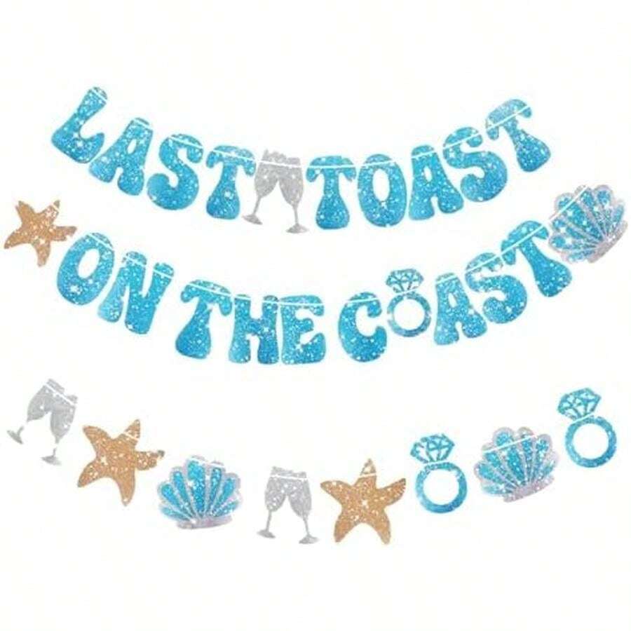 Last Toast On The Coast Bachelorette, Blue Bachelorette Party Decorations, Party Decorations Include Monogrammed Banners, Balloons(A) - A - Xem 1