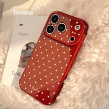 Kavenfort 1件装枫糖红杏白波点新年红色手机壳，兼容 17 Pro Max、16、15、11，全包软壳 - 艺术、甜美、几何、韩式、极简、小众、ins风 - 楓糖紅 - 查看 1