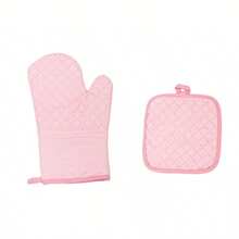 2pcs/Set Cute Pink Heart Quilted Heat Resistant Oven Mitts And Pot Holders, Essential For Baking & Cooking - Pink - View 6