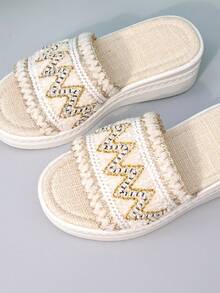 Girls' Fashion Slippers, Casual High Heel Wedge Sandals, Cute For Spring And Summer - Beige - View 8