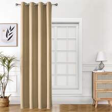 1pc Solid Color Polyester Curtain, Blackout Curtain To Darken Room During Power Outage, Heat Insulating Curtain For Kitchen, Dining Room, Living Room, Bedroom - Khaki - View 12