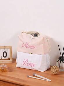 1 Túi đựng mỹ phẩm màu hồng tùy chỉnh, Túi đựng mỹ phẩm mềm mại có khóa kéo, màu trơn, thêu cá nhân hóa, dung tích lớn, Túi đựng mỹ phẩm kẻ sọc dễ thương dùng hàng ngày, Quà tặng cho phù dâu, Quà cầu hôn, Quà nhỏ cho tiệc cưới, Túi đựng đồ du lịch - Nhiều màu - Xem 4