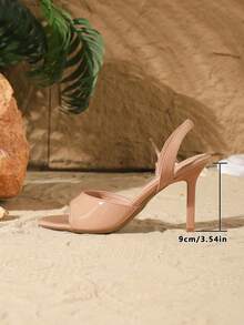 9厘米尖头镜面PU高跟凉鞋，优雅细高跟露跟鞋，适合日常、派对、情人节、春节、通勤、办公等场合穿着。 - 杏色 - 查看 7