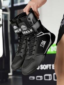 男士摔跤鞋，轻便的Sdtdid拳击鞋，采用超细纤维绒面革制成，适用于健身房、力量举重、健美、训练等。 - 黑色 - 查看 5