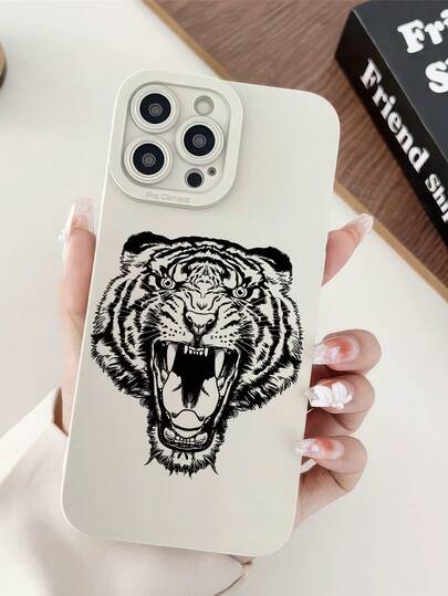Black And White Line Art Roaring Tiger Head On Matte Phone Case, Pattern Design Theme Luxury Shockproof Aesthetic Cute Phone Case, Lens Protrusion Protection, Compatible With IPhone 17/17Pro/17Pro Max, 16, 15,14, 13, 12, 11 Plus/Pro Max And Series, And Compatible With Galaxy S/A Series, Gift For Easter Day, Decoration/Gift For Birthday, Girlfriend, Boyfriend, Friend Or Yourself