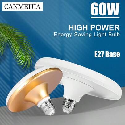 CANMEIJIA 1pc E27 UFO LED Light Bulb, Round Bulb, White/Gold, 60W High Power, 15W/20W/30W/40W/50W/60W, LED Ceiling Light, E27 Base, Replacement Bulb, Suitable For Bedroom, Living Room, Kitchen, Garage, Basement, Storage Room