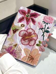 The Pattern Of Beaded Hibiscus & Lily Tablet Case Compatible With IPad Air 11-Inch M3 2025 / M2 2024, IPad Air 5th Generation 2022 , IPad (A16) 11 Inch 11th Generation 2025,Compatible With Samsung Galaxy Tab,Kindle Paperwhite 12th Gen 2024, Clear Back ,Fashion Pattern Protective Case,Automatic Sleep And Wake-Up Function, Airbag Protection, Suitable For Gifts And Office Use - Multicolor - View 3