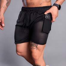 Kit Of 3 2-In-1 RUN Double Shorts For Men's Gym, Running, And Training With Elastane - Helanca Fabric - 水鴨藍 - 查看 3