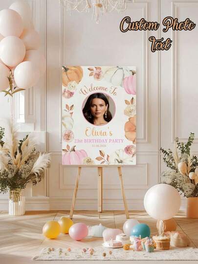 1개 개인화된 생일 파티 포스터, 맞춤형 생일 파티 환영 보드, 나비와 꽃무늬가 있는 프레임리스 생일 파티 포스터, 맞춤 이름 및 데이트 캔버스 포스터, 생일 벽걸이 환영 표지판