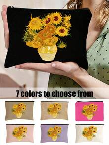 Oil Painting Sunflower Pattern Cosmetic Bag,Cosmetic Organizer,Toiletry Bag, Clutch Bag, Lightweight Foldable Storage Bag ,Travel Essential Bag - Multicolor - View 3