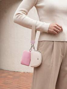 Dual Pouch Wristlet Wallet Fashion Keychain Wristlet Bag Cards For Women Men, Cash & Coins, Detachable Keychain & Card Holder, Stylish & Portable For Everyday & Sports Use Travel Wallet Coin Wallet Christmas Gifts, Holiday Gifts - 粉紅白色 - 查看 7
