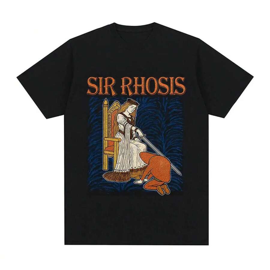 Camiseta de hombre de 100% algodón con gráfico de meme de caballero borracho divertido medieval Sir Rhosis, estilo Harajuku, moda de verano para mujeres, camiseta de gran tamaño - Negro - Ver 1