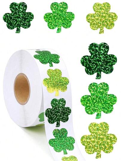 500 St. Patrick's Day Laser Shamrock Stickers, Glittering Shamrock Sealing Stickers, Shamrock Decorative Tags - St. Patrick's Day Roll Sticker Gift Box - Green Decorative Sealing Tags, Lucky Shamrock Roll Stickers Party Supplies, St. Patrick's Day Stickers, Glittering Shamrock Rolls, Multi-Color, Vinyl Material, Waterproof, Leaf Pattern, Suitable For Indoor/Outdoor Use, Perfect For Scrapbooks, Walls, Windows, Etc.