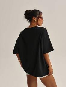 修身百搭！黑色宽松长袖短袖T恤 - 休闲舒适风格