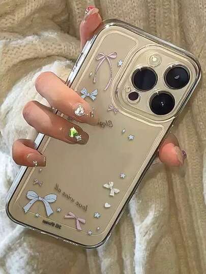 1pc Fashionable Minimalist Colorful Bow & Star Pattern Transparent TPU Protective Phone Case, Suitable As Holiday Gift For Boyfriend/Girlfriend, Compatible With IPhone Xs/Xs Max/Xr/11/12/13/14/14 Plus/15/15 Plus/16/16 Plus/7/8 Plus/17 And More