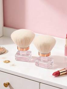 1支香薰美甲蘑菇形指甲清洁刷，亚克力水晶底座，透明金边，独立包装，黄色指甲粉刷，化妆刷，美容工具 - 黃色 - 查看 2