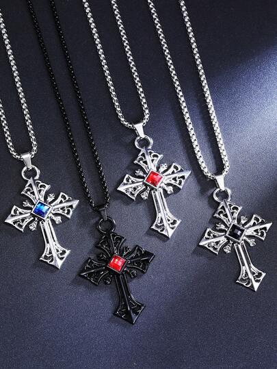 1pc 2026 New Style Cross Pendant Necklace, European & American Hip-Hop Personalized Stainless Steel Sweater Chain Pendant, Family Holiday Birthday Gift Jewelry, Wholesale, Suitable For Daily Wear By Men