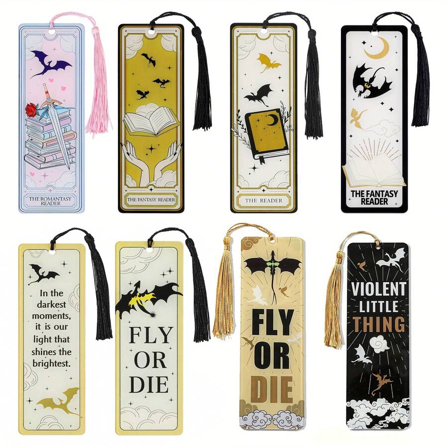 Marcapáginas creativo con diseño de Cuarto Ala - Marcapáginas de la historia del Caballero Dragón, suministros de lectura de acrílico con exquisitos borlas de seda, serie de marcapáginas de dragón gótico, el regalo de cumpleaños perfecto para amantes de los libros.