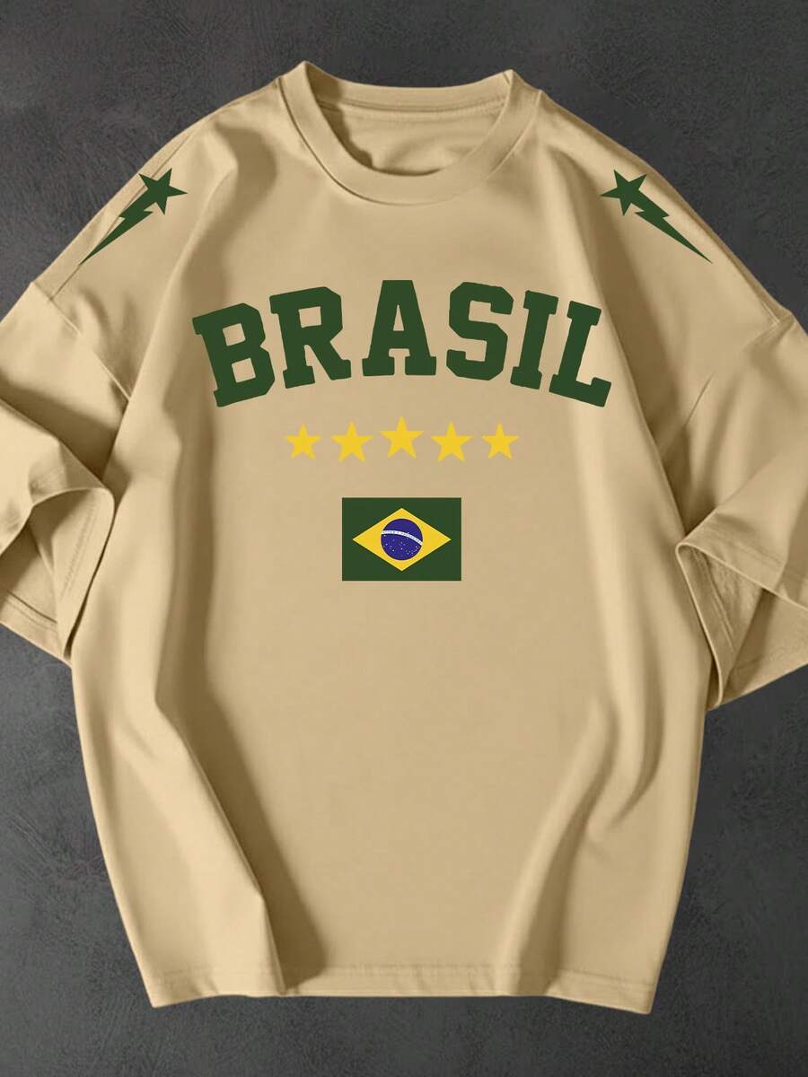 Women's Brazil National Team World Cup Streetwear Oversized Stylish T-Shirt 100% Premium Cotton - 米色 - 查看 1