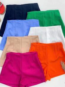 SHORSTS FEMENINO ALFATARIA SIN BOLSO SUPER CONFORTABLE SHORTS QUE CONVINA CON TUDO SIPER EN LADO IZQUIERDO - Azul bebê - Visão 5