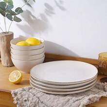 Antique White Stoneware Dinnerware Collection, 12-Piece Set Including Plates And Bowls, Serving 4 People - White - View 5