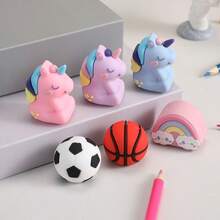 1pc Mini Unicorn Shaped Creative Football Pencil Sharpener - Stationery Item - Durable Plastic For School & Office Use, Suitable For Students, Teachers - Fun Desktop Decor And Functional Stationery, School Pencil Sharpener, School Supplies - Multicolor - View 3