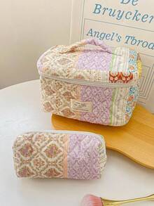 1 pièce Ensemble de sac cosmétique à imprimé floral marron, trousse de rangement pour maquillage avec fermeture éclair pour les soins de la peau, les cosmétiques, le baume à lèvres, l'écran solaire, la crème pour les mains, les écouteurs, les pièces et autres petits articles. Sac à maquillage mignon, essentiel pour les déplacements quotidiens, les voyages, le dortoir. Convient comme cadeau pour les amis, l'anniversaire, les demoiselles d'honneur, la fête des mères, la fête des enseignants. - Tabac - Voir 3