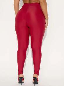 Trioutop Quần legging nữ thời trang màu trơn cạp cao không đường may, thích hợp cho mùa xuân. - Đỏ - Xem 3