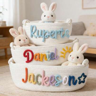 1pc Personalized Letter Handwoven Basket, Stars Sun Moon, Easter Date, Home Storage Basket, Party Gift Basket, Decorative Gift, Easter Gift