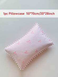 1/2pcs Cute Bow Stripe Print Polyester Pillowcases With Pom Pom Fringe, Romantic Princess Style Pillow Shams, Pink Throw Pillow Cover For Sofa Couch Bed, Without Insert - Pink - View 9