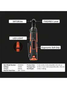 3 8  Cordless Electric Ratchet Wrench Set  12V 33 Ft-Lbs Power Ratchet Tool Kit  45-Min Fast Charge  2-Pack 2.0Ah Battery  Built-In LED Light  Variable Speed Trigger  10 Sockets - màu đen - Xem 7