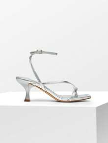Women's Kitten Low Strappy Lace Up Heels Open Square Toe Thong Ankle Strap Heels Sexy Fashion Comfort Dress Shoes Party Sylvestra Pumps Heeled Sandals - 銀色/PU - 查看 5